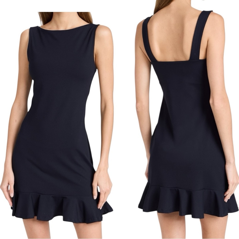 Susana Monaco NWT Boat Neck Ruffle Hem Dress Black Jersey Large (8-10)